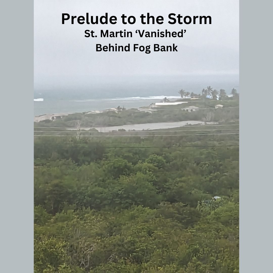 View from The Forest, Anguilla towards St. Martin which is hidden by a fog bank.