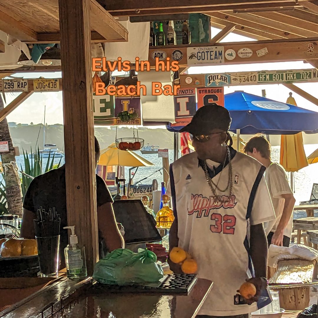 Photo of Elvis in his beach bar