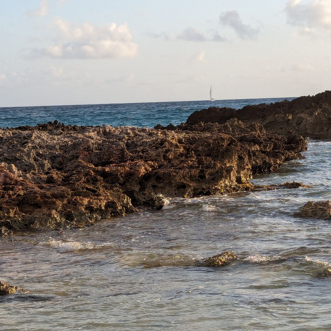 View of reef separating beach from ocean